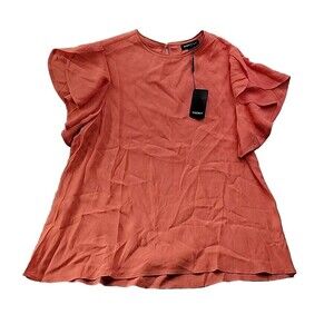 NEW - REPEAT Cashmere Women's S Coral Viscose Blouse Butterfly Sleeves Flounce